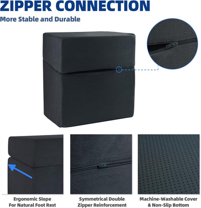 Adjustable Foot Rest for Under Desk At Work - 3-in-1 Ergonomic Foot Stool with Zipper Connection, 6.3"/11.8"/16" Height Adjustable for Office, Home & Gaming (Black)