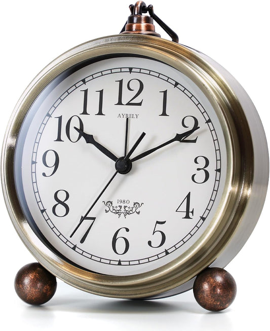 ® 5.3" Vintage Metal Analog Alarm Clock, Retro Desk and Table Clock