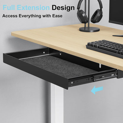 Under Desk Drawer,20.1 inch Carbon Steel Slide-Out Under Table Storage Organizer With Full Extension Ball-Bearing Slides,Undermount Drawer For Standing Desk & Home Office,Black