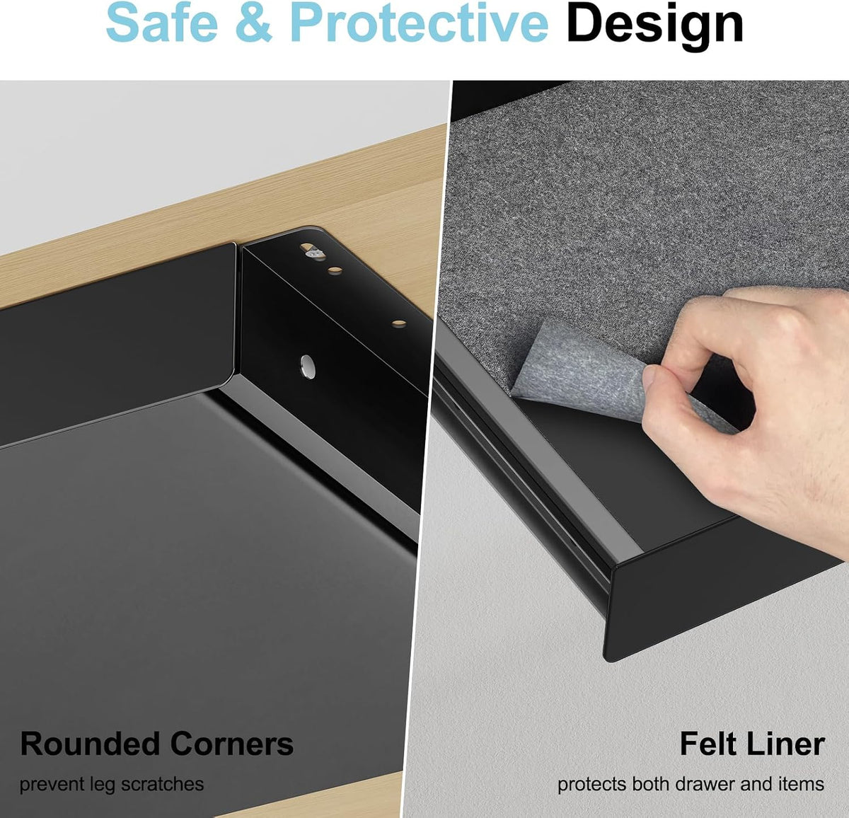 Under Desk Drawer,20.1 inch Carbon Steel Slide-Out Under Table Storage Organizer With Full Extension Ball-Bearing Slides,Undermount Drawer For Standing Desk & Home Office,Black