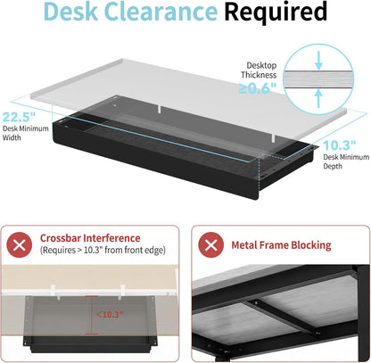 Under Desk Drawer,20.1 inch Carbon Steel Slide-Out Under Table Storage Organizer With Full Extension Ball-Bearing Slides,Undermount Drawer For Standing Desk & Home Office,Black