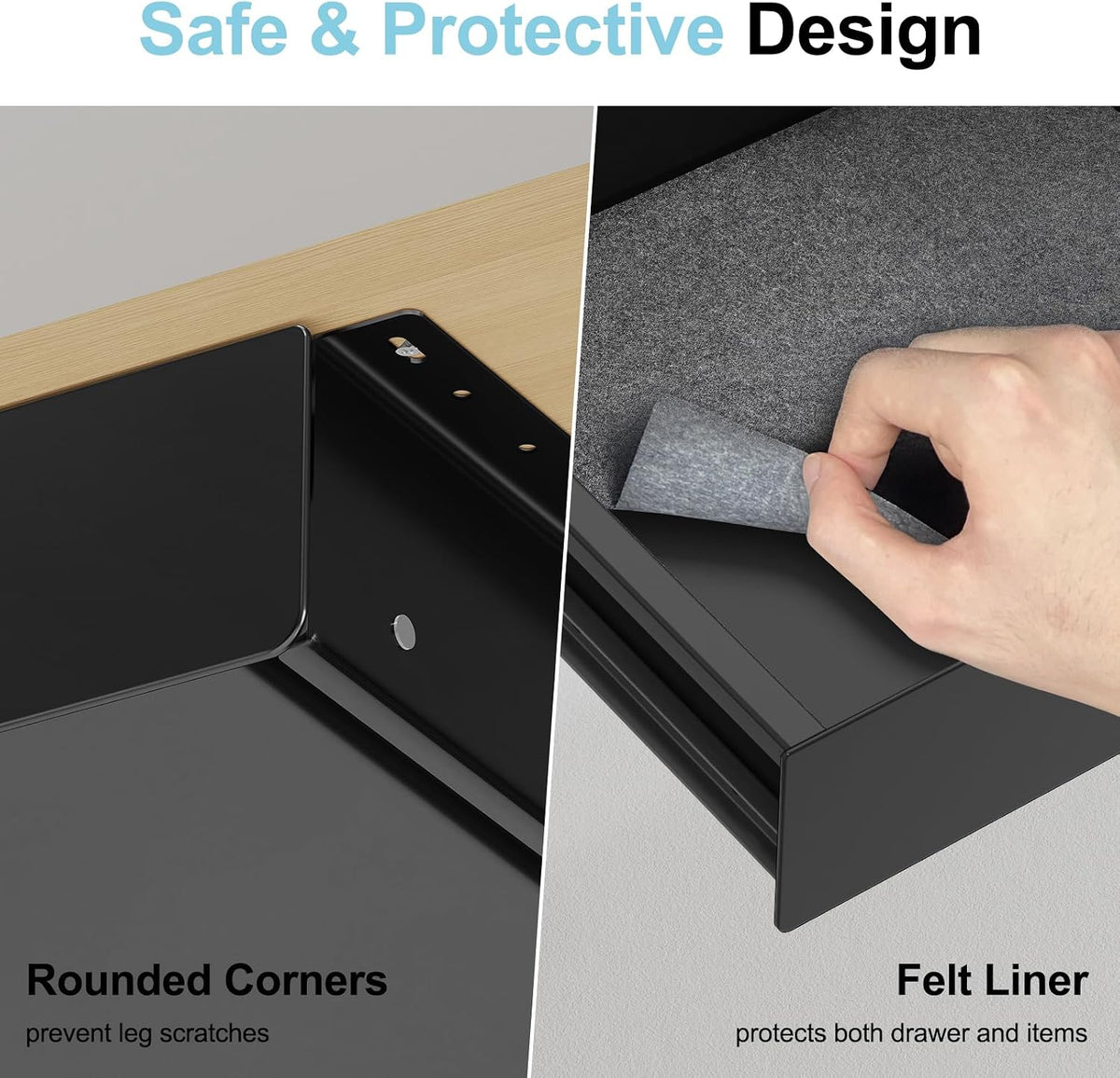 Under Desk Drawer,20.1 inch Carbon Steel Slide-Out Under Table Storage Organizer With Full Extension Ball-Bearing Slides,Undermount Drawer For Standing Desk & Home Office,Black