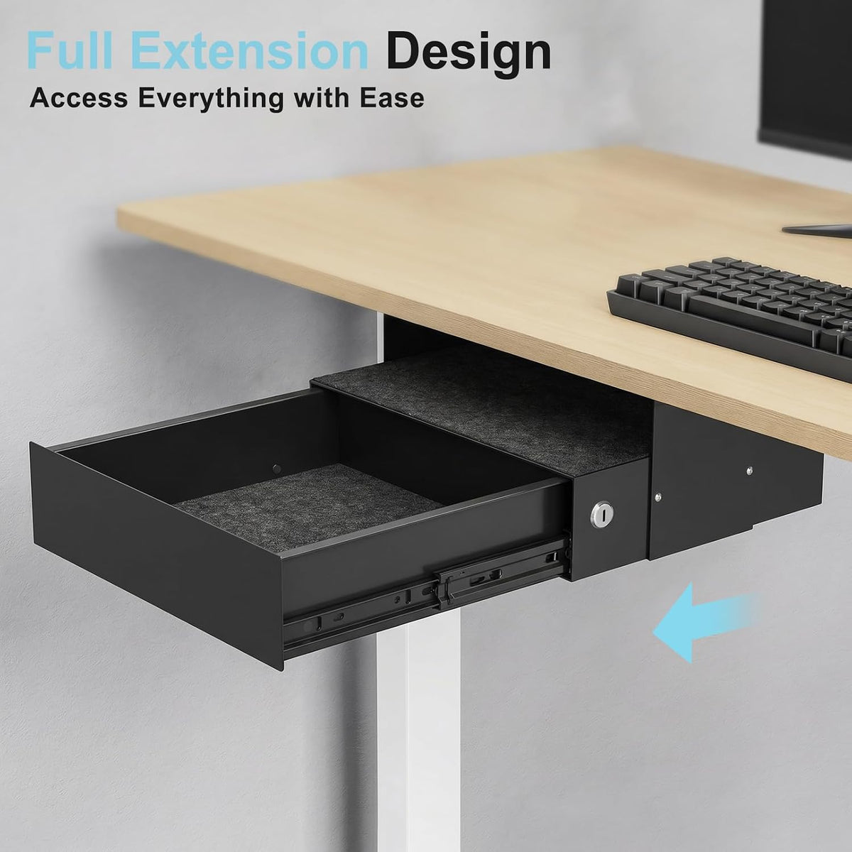Under Desk Drawer,20.1 inch Carbon Steel Slide-Out Under Table Storage Organizer With Full Extension Ball-Bearing Slides,Undermount Drawer For Standing Desk & Home Office,Black