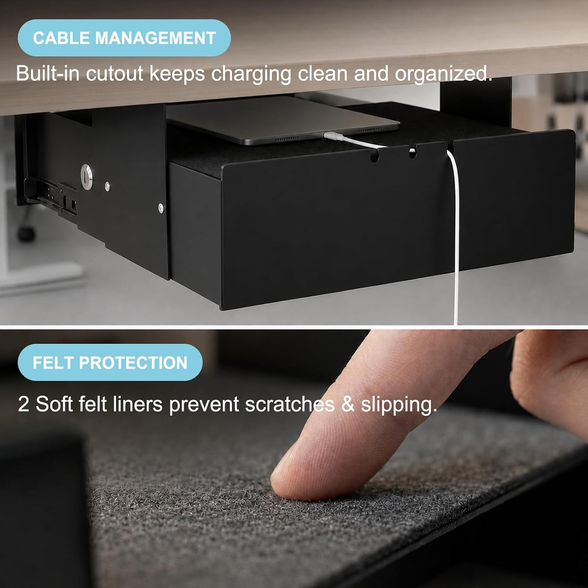 Under Desk Drawer,20.1 inch Carbon Steel Slide-Out Under Table Storage Organizer With Full Extension Ball-Bearing Slides,Undermount Drawer For Standing Desk & Home Office,Black