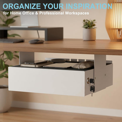 Under Desk Drawer,20.1 inch Carbon Steel Slide-Out Under Table Storage Organizer With Full Extension Ball-Bearing Slides,Undermount Drawer For Standing Desk & Home Office,Black