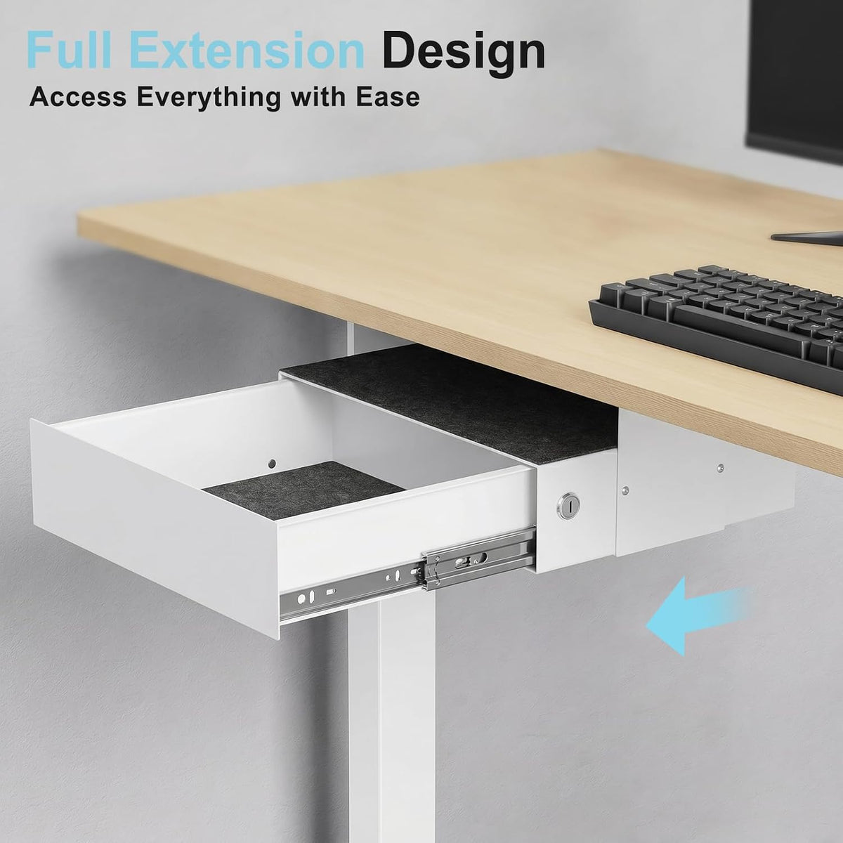 Under Desk Drawer,20.1 inch Carbon Steel Slide-Out Under Table Storage Organizer With Full Extension Ball-Bearing Slides,Undermount Drawer For Standing Desk & Home Office,Black
