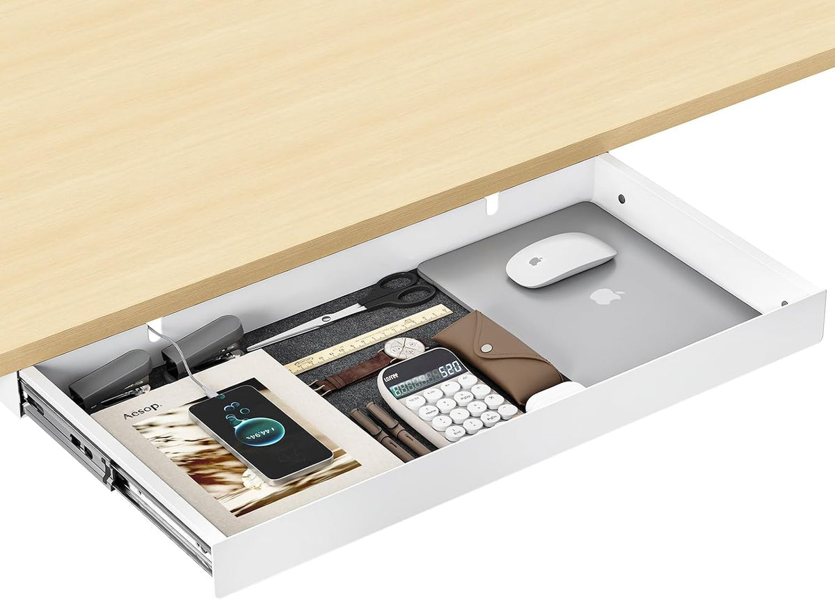 Under Desk Drawer,20.1 inch Carbon Steel Slide-Out Under Table Storage Organizer With Full Extension Ball-Bearing Slides,Undermount Drawer For Standing Desk & Home Office,Black