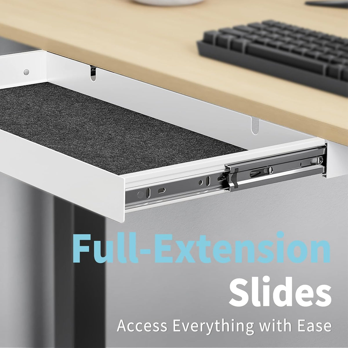 Under Desk Drawer,20.1 inch Carbon Steel Slide-Out Under Table Storage Organizer With Full Extension Ball-Bearing Slides,Undermount Drawer For Standing Desk & Home Office,Black