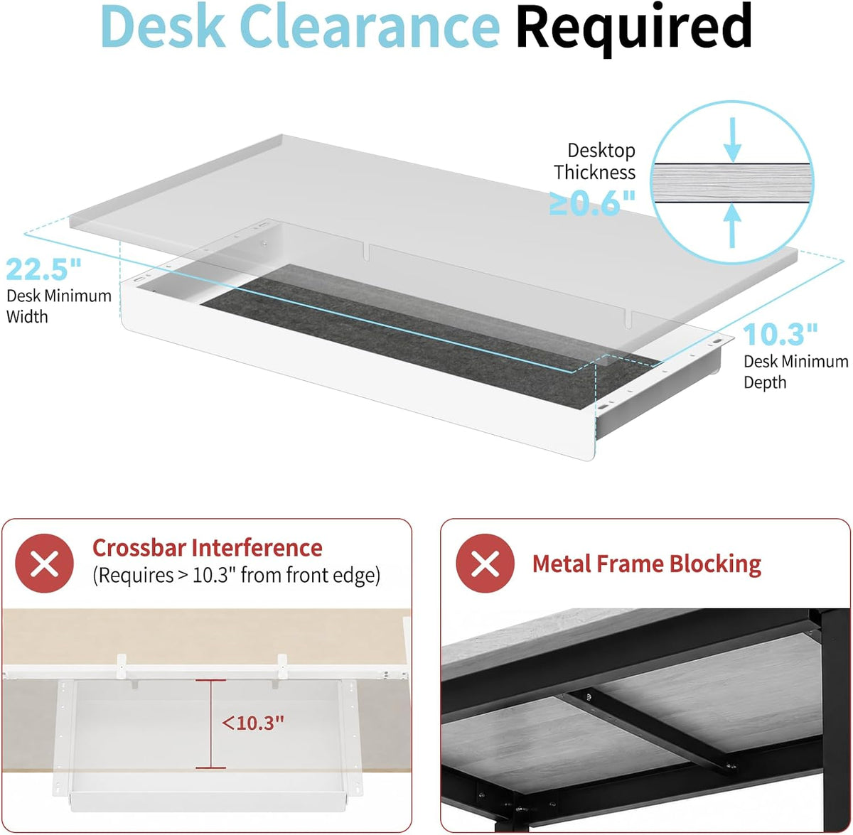 Under Desk Drawer,20.1 inch Carbon Steel Slide-Out Under Table Storage Organizer With Full Extension Ball-Bearing Slides,Undermount Drawer For Standing Desk & Home Office,Black