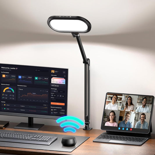 Dual-Side LED Desk Lamp with Clamp, Soft Light with Stepless Remote