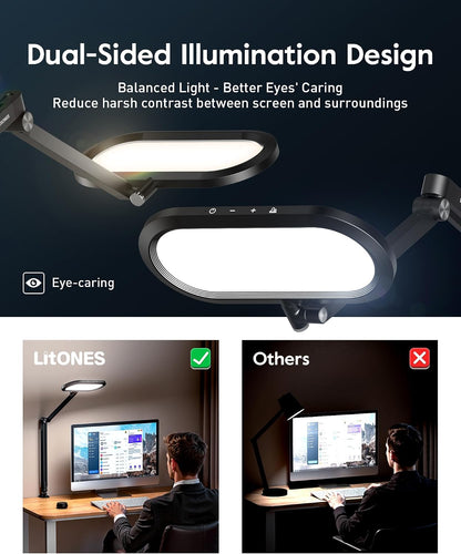 Dual-Side LED Desk Lamp with Clamp, Soft Light with Stepless Remote