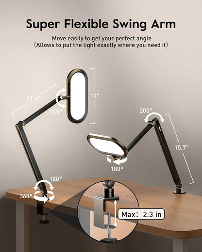 Dual-Side LED Desk Lamp with Clamp, Soft Light with Stepless Remote