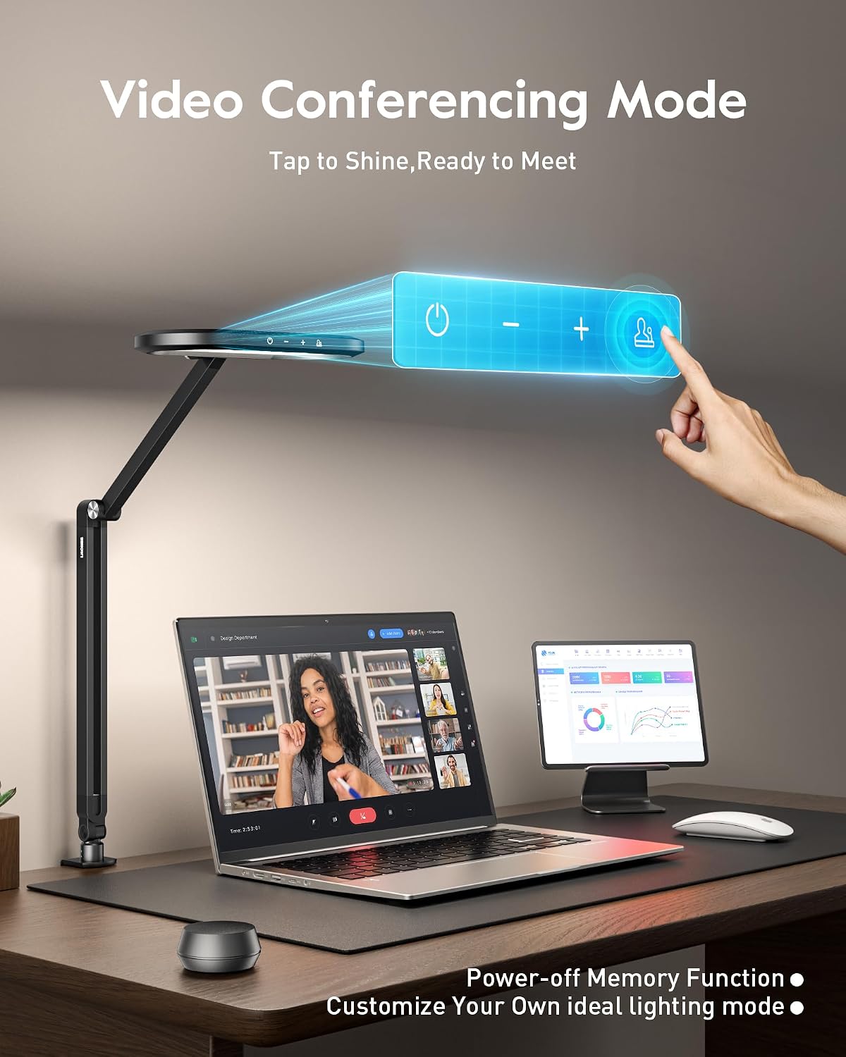 Dual-Side LED Desk Lamp with Clamp, Soft Light with Stepless Remote