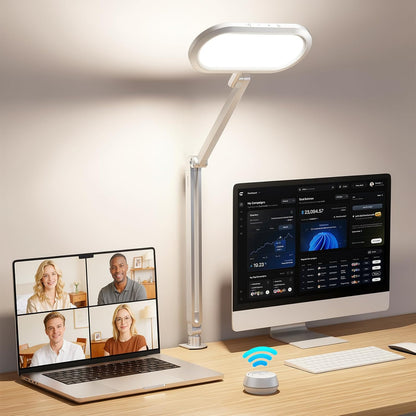 Dual-Side LED Desk Lamp with Clamp, Soft Light with Stepless Remote