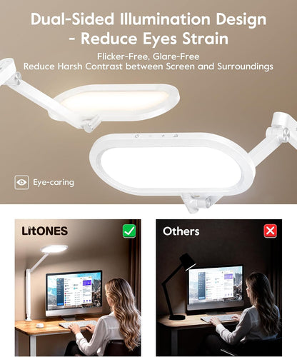 Dual-Side LED Desk Lamp with Clamp, Soft Light with Stepless Remote