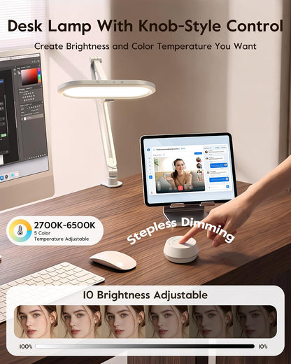 Dual-Side LED Desk Lamp with Clamp, Soft Light with Stepless Remote