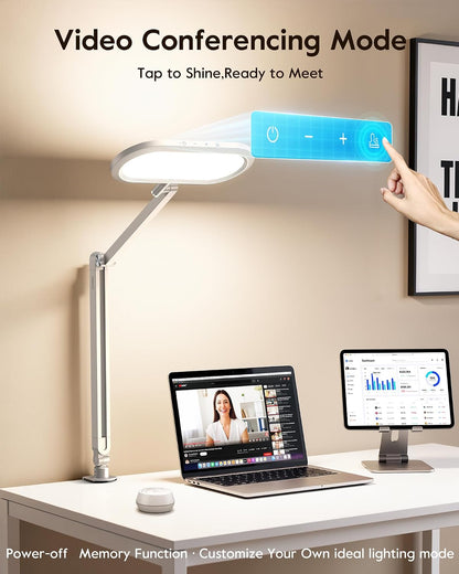 Dual-Side LED Desk Lamp with Clamp, Soft Light with Stepless Remote