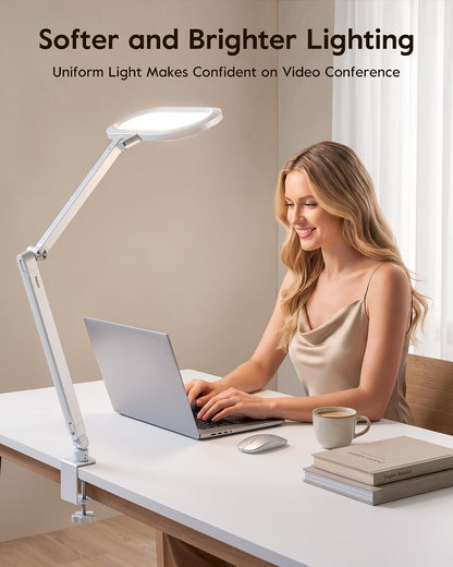 Dual-Side LED Desk Lamp with Clamp, Soft Light with Stepless Remote