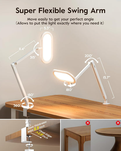Dual-Side LED Desk Lamp with Clamp, Soft Light with Stepless Remote