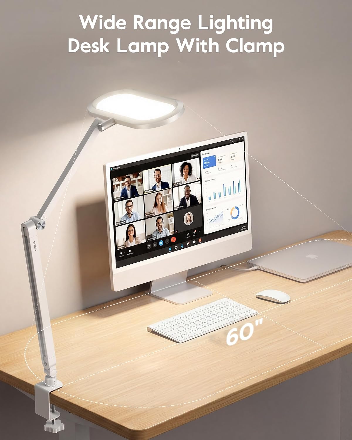 Dual-Side LED Desk Lamp with Clamp, Soft Light with Stepless Remote