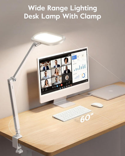 Dual-Side LED Desk Lamp with Clamp, Soft Light with Stepless Remote
