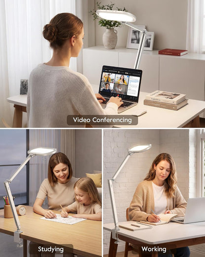 Dual-Side LED Desk Lamp with Clamp, Soft Light with Stepless Remote