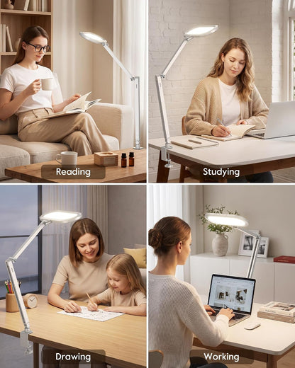 Dual-Side LED Desk Lamp with Clamp, Soft Light with Stepless Remote