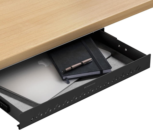 Under Desk Drawer — Hidden Under-Desk Storage Organizer, Easy Install, Large Capacity Metal Sliding Drawer for Home Office, Standing Desk & Workstation (Black)