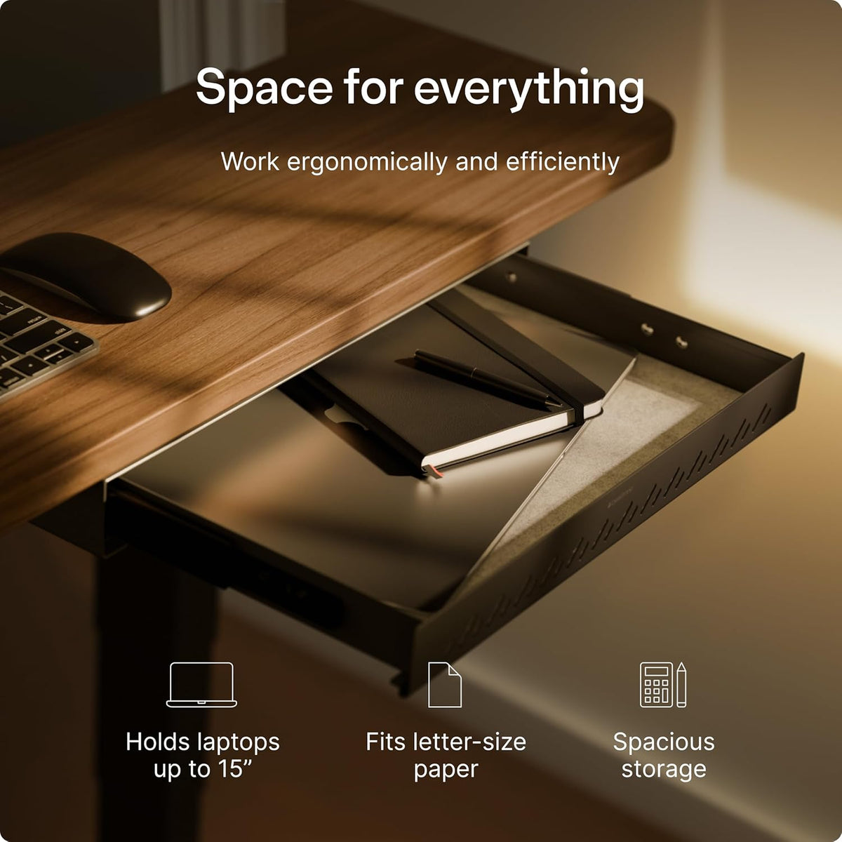 Under Desk Drawer — Hidden Under-Desk Storage Organizer, Easy Install, Large Capacity Metal Sliding Drawer for Home Office, Standing Desk & Workstation (Black)