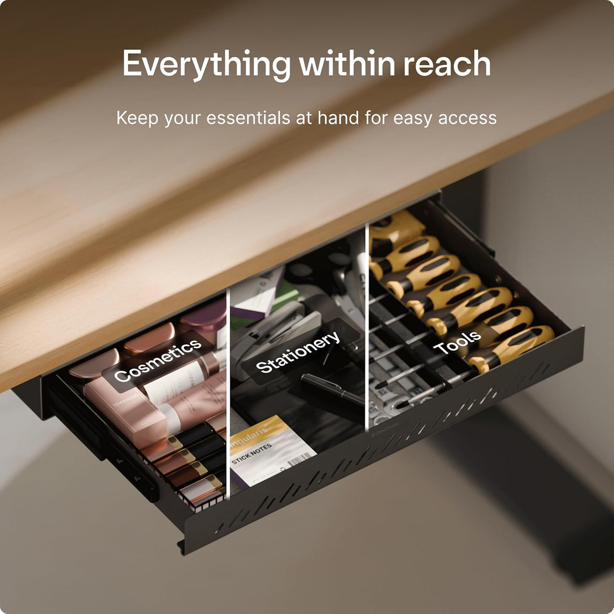 Under Desk Drawer — Hidden Under-Desk Storage Organizer, Easy Install, Large Capacity Metal Sliding Drawer for Home Office, Standing Desk & Workstation (Black)
