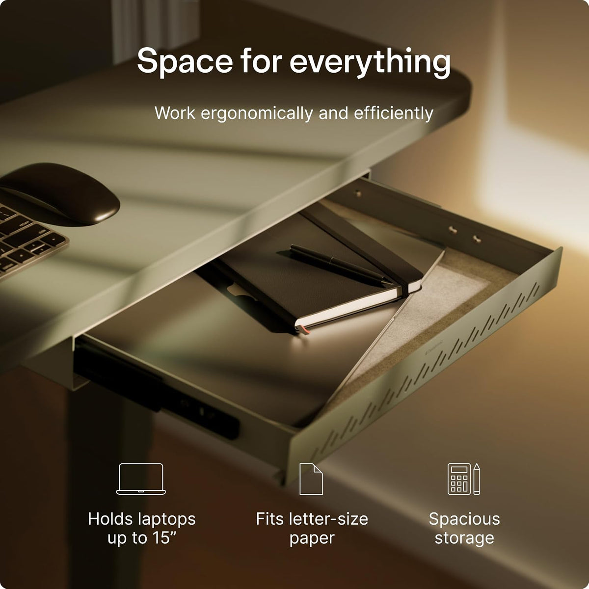 Under Desk Drawer — Hidden Under-Desk Storage Organizer, Easy Install, Large Capacity Metal Sliding Drawer for Home Office, Standing Desk & Workstation (Black)