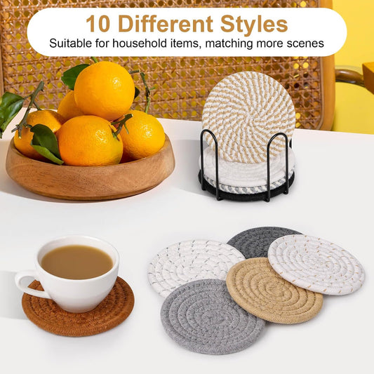 10 Pieces Coasters for Drinks, 10 Colors Absorbent Drink Coasters with Holder, Table Coaster Set for Home Decor, Apartment Decor Aesthetic, Living Room Essentials, 4.3 Inches