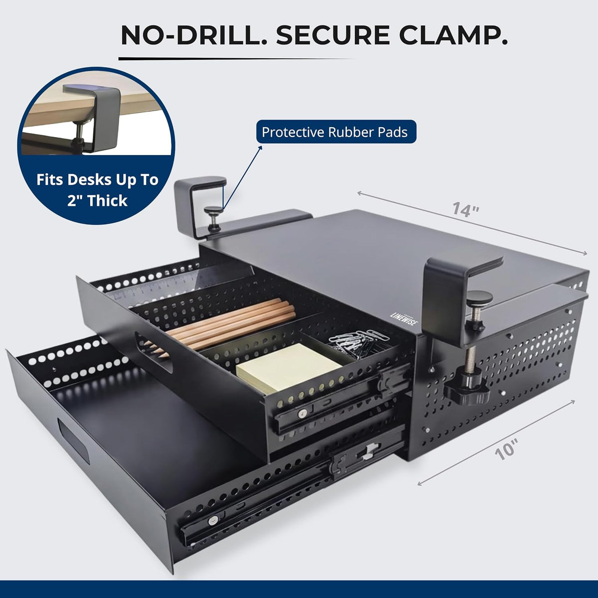 Clamp-On Under Desk Drawer Slide Out - No-Drill Metal Storage