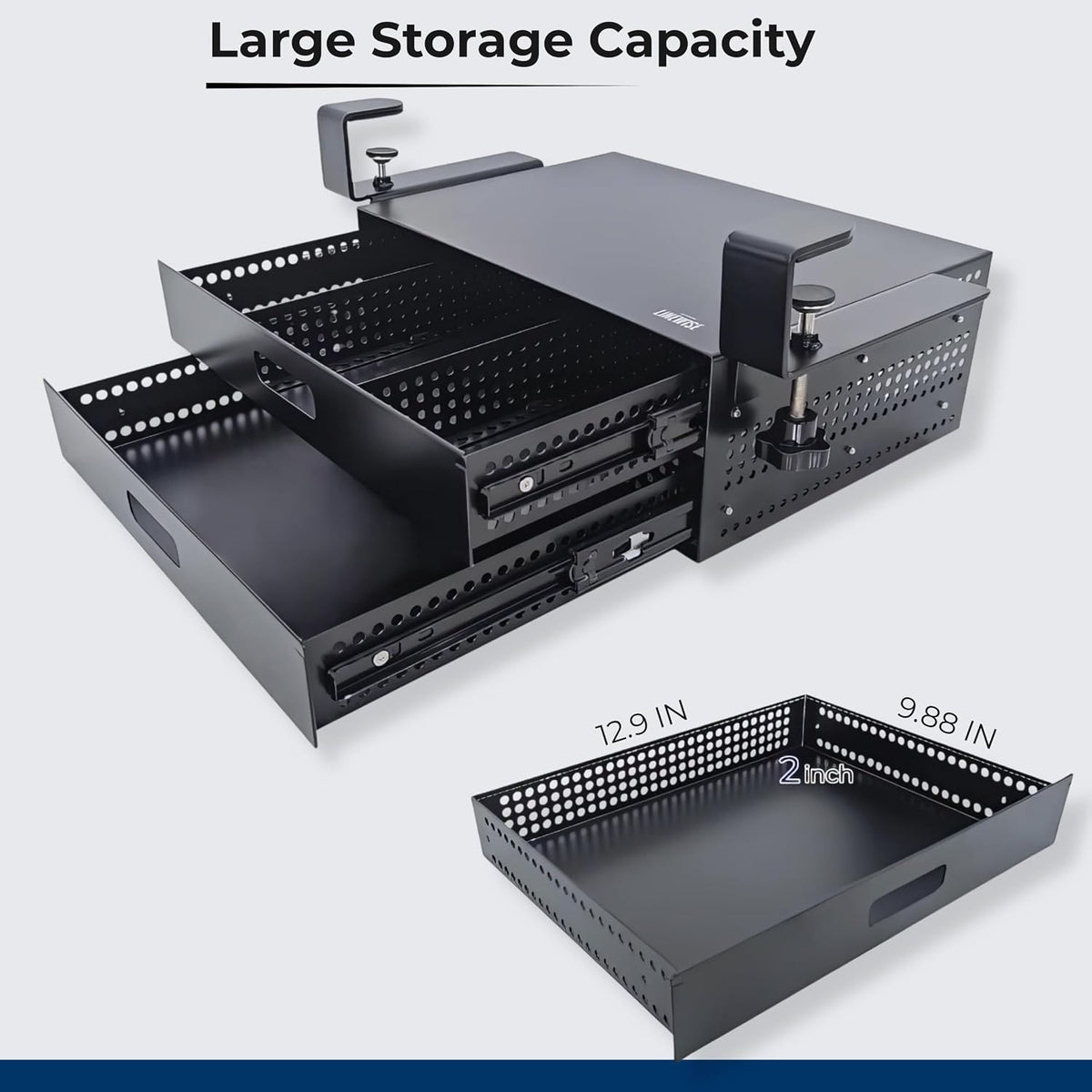 Clamp-On Under Desk Drawer Slide Out - No-Drill Metal Storage