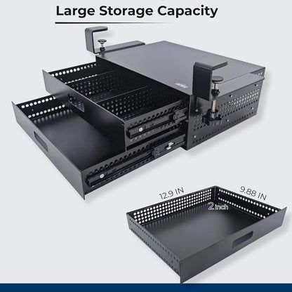 Clamp-On Under Desk Drawer Slide Out - No-Drill Metal Storage