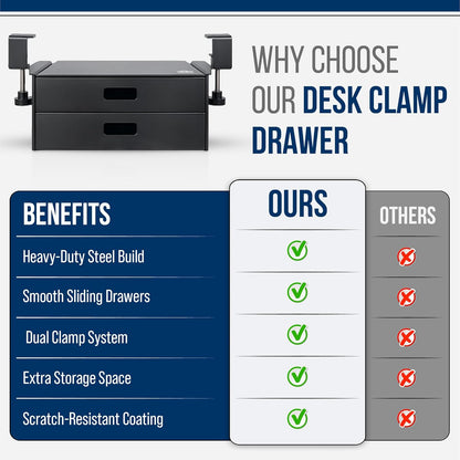 Clamp-On Under Desk Drawer Slide Out - No-Drill Metal Storage