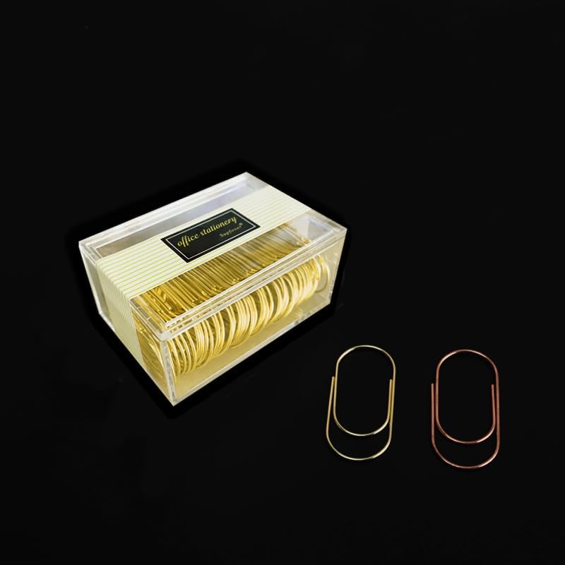 Gold Large Paper Clips, 50pcs 50mm/1.97" Oversized Jumbo Wide Planner Giant Paper Clip Non Skid Smooth Finish Steel Wire Office Supply Invitation Accessories (Gold)