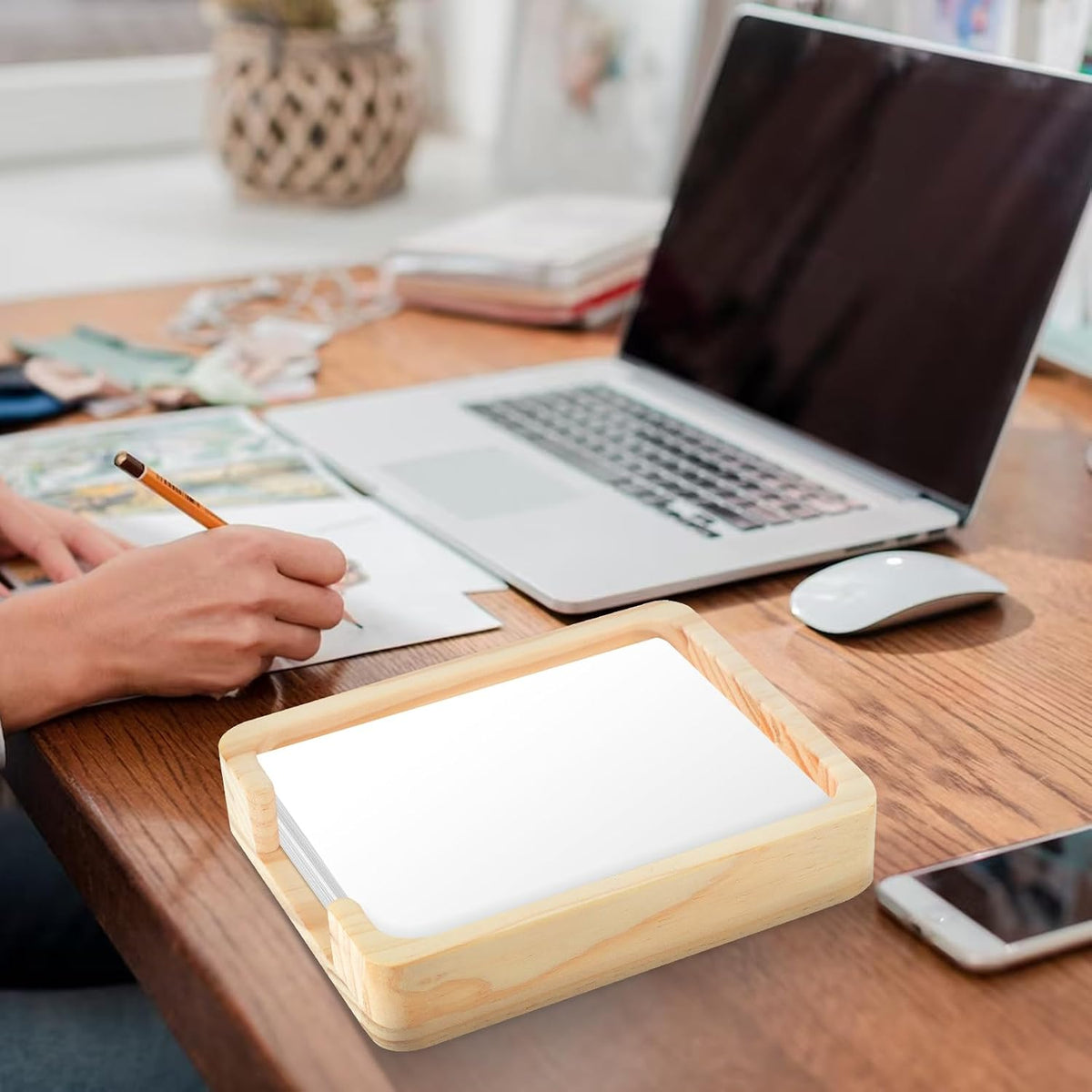 4x6 Memo Holder Desk Memo Pad Holder for Desk 4x6 Paper Tray Holder Wooden Paper Holder for Desk Note Card Holder Fits 4 x 6 Inches Note Paper (1)