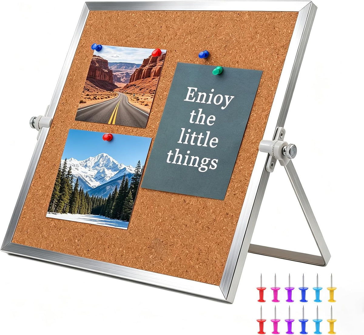 9.8"×9.8" Double Sided Cork Bulletin Board Aluminum Border Stand