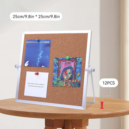 9.8"×9.8" Double Sided Cork Bulletin Board Aluminum Border Stand