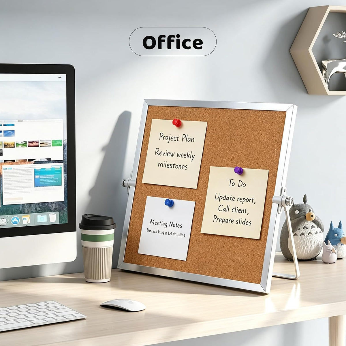 9.8"×9.8" Double Sided Cork Bulletin Board Aluminum Border Stand