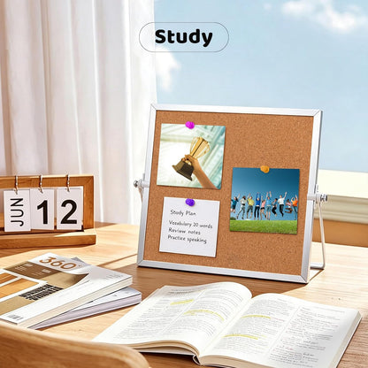 9.8"×9.8" Double Sided Cork Bulletin Board Aluminum Border Stand