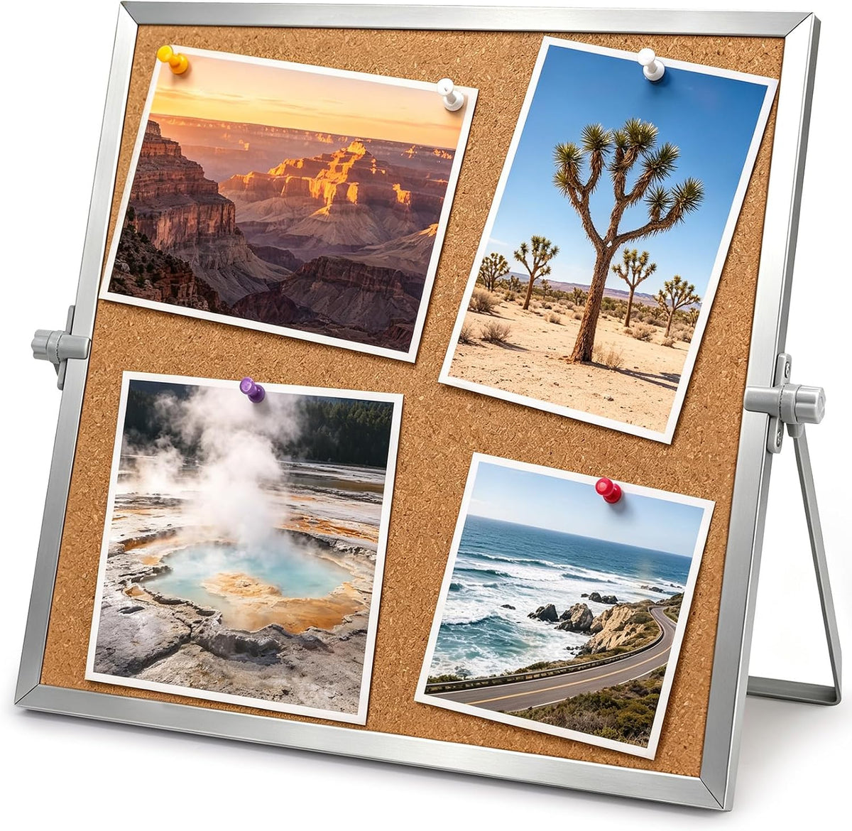 9.8"×9.8" Double Sided Cork Bulletin Board Aluminum Border Stand