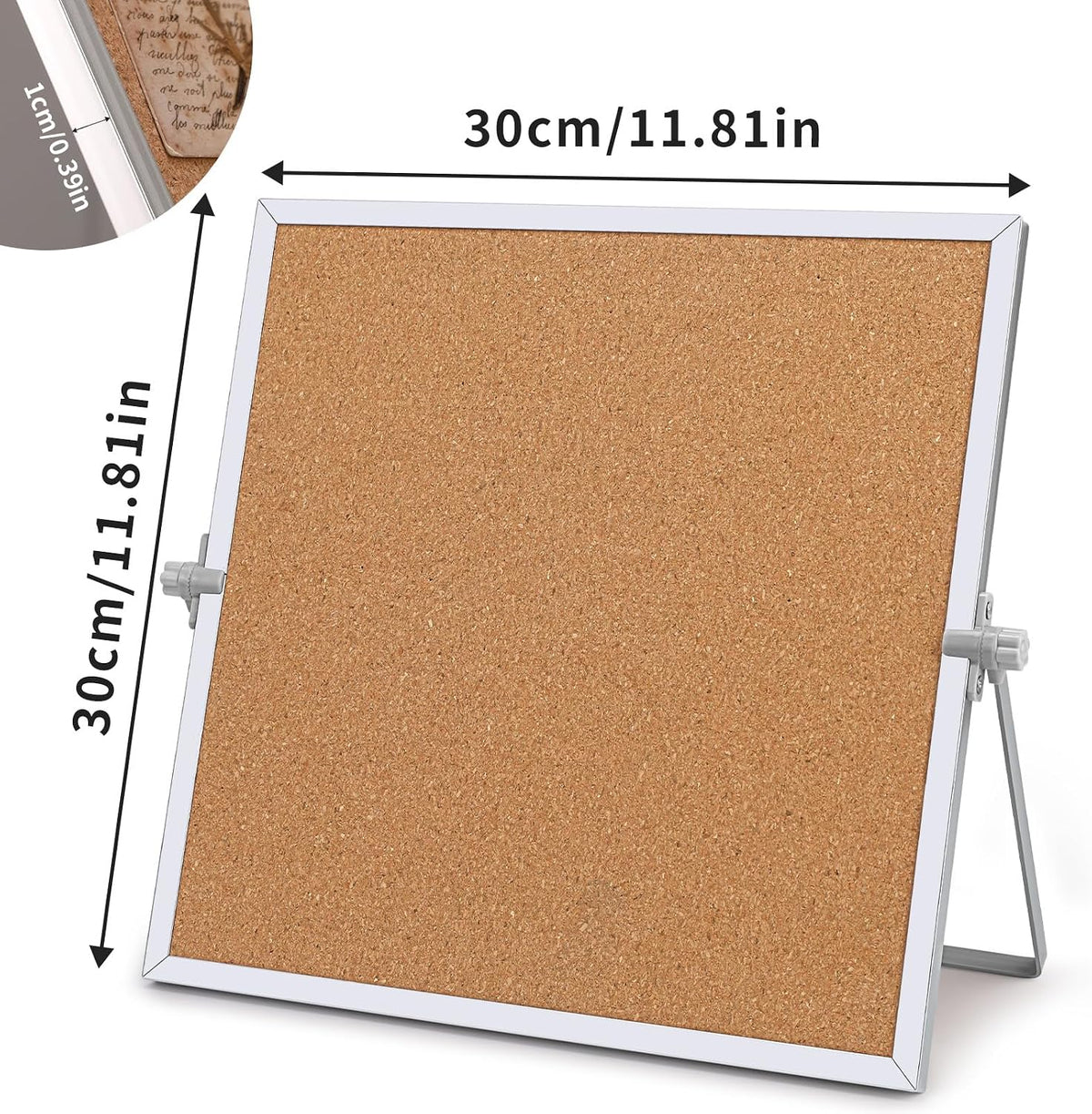 9.8"×9.8" Double Sided Cork Bulletin Board Aluminum Border Stand