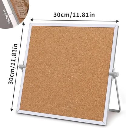 9.8"×9.8" Double Sided Cork Bulletin Board Aluminum Border Stand