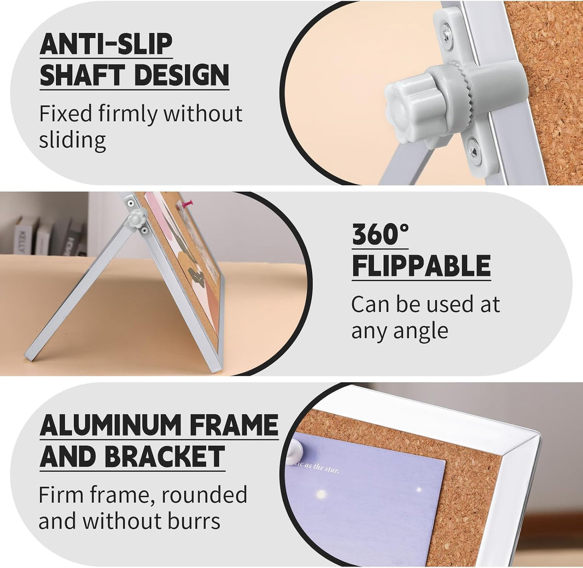 9.8"×9.8" Double Sided Cork Bulletin Board Aluminum Border Stand