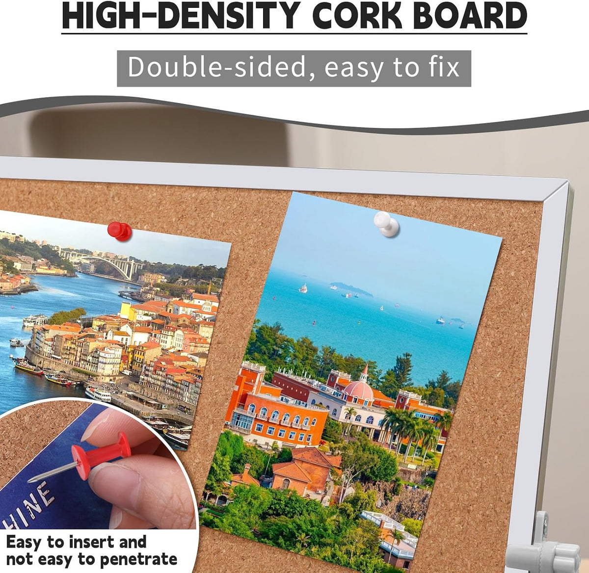 9.8"×9.8" Double Sided Cork Bulletin Board Aluminum Border Stand