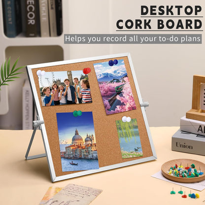 9.8"×9.8" Double Sided Cork Bulletin Board Aluminum Border Stand