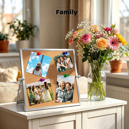 9.8"×9.8" Double Sided Cork Bulletin Board Aluminum Border Stand
