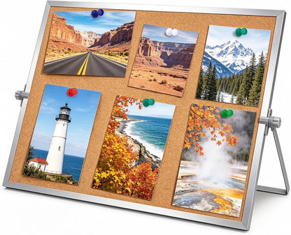 9.8"×9.8" Double Sided Cork Bulletin Board Aluminum Border Stand